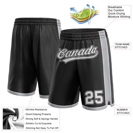 Custom Black Gray White Basketball Shorts for Men and Women Personalized Black White-Gray Basketball Shorts