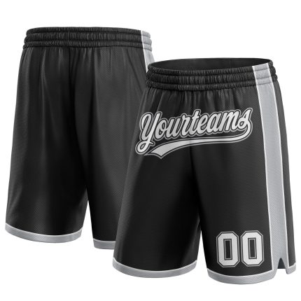 Custom Black Gray White Basketball Shorts for Men and Women Personalized Black White-Gray Basketball Shorts