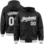 Personalized Varsity Letterman Hoodie Jacket Black White Gray Bomber Full-Snap Personalized Black White-Gray Bomber Full-Snap