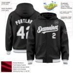 Personalized Varsity Letterman Hoodie Jacket Black White Gray Bomber Full-Snap Personalized Black White-Gray Bomber Full-Snap