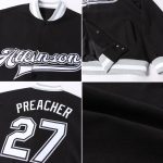 Custom Black White Gray Bomber Jacket with Name and Number - Varsity Full-Snap Letterman Style Personalized Black White-Gray