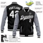 Personalized Two Tone Black White Gray Varsity Letterman Bomber Jacket Full-Snap 3 Personalized Black White-Gray Bomber Full-Snap