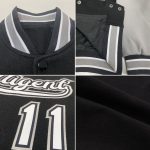 Personalized Two Tone Black White Gray Varsity Letterman Bomber Jacket Full-Snap 3 Personalized Black White-Gray Bomber Full-Snap