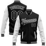Personalized Two Tone Bomber Varsity Letterman Jacket Black White Gray Full-Snap Personalized Black White-Gray Bomber Full-Snap