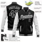 Personalized Two Tone Bomber Varsity Letterman Jacket Black White Gray Full-Snap Personalized Black White-Gray Bomber Full-Snap