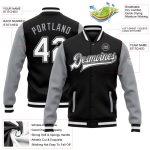 Custom Name Number Varsity Letterman Jacket Black White Gray Bomber Two Tone Full-Snap Personalized for Team Personalized