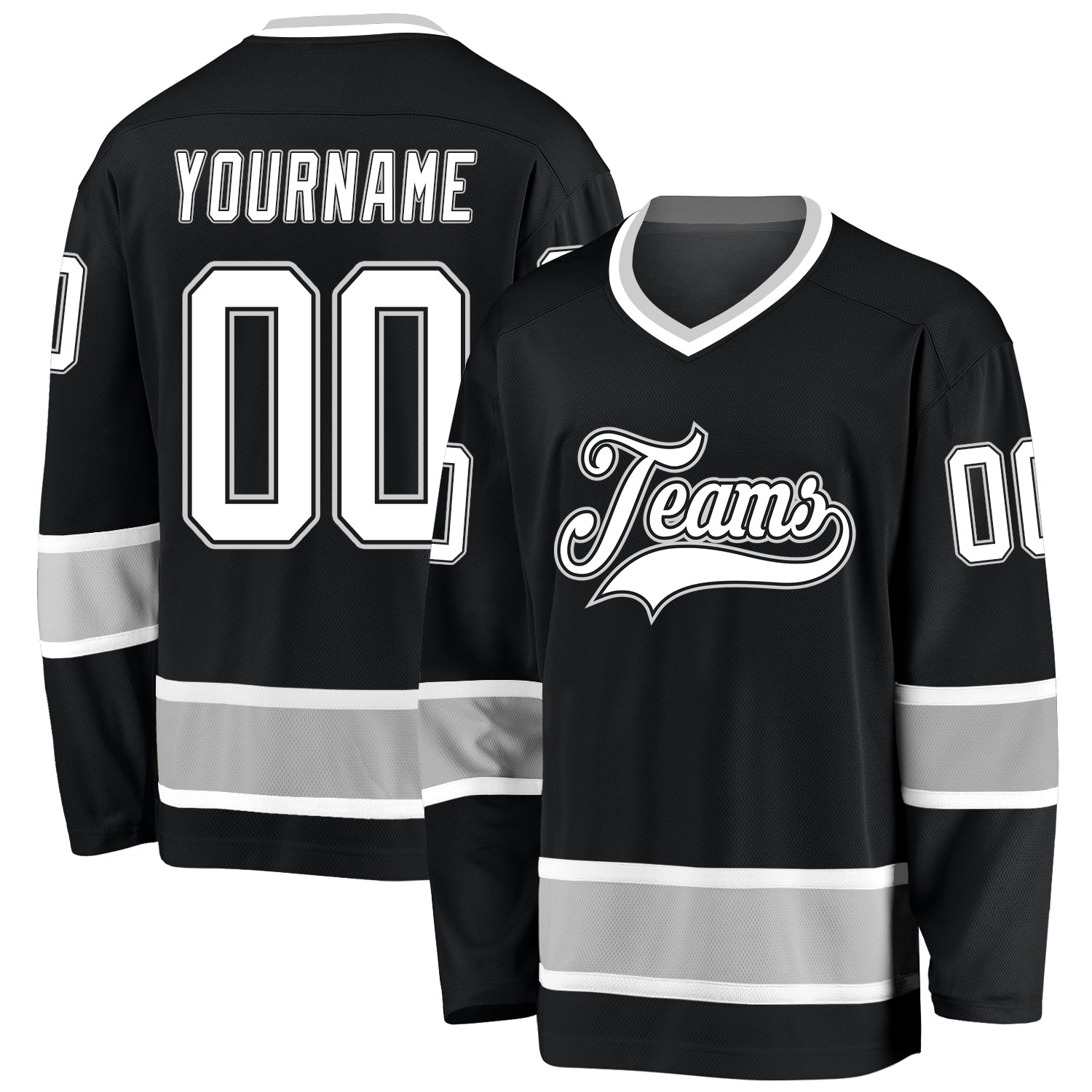 Personalized Black Gray White Hockey Jersey - Customizable Team Apparel Personalized Black White-Gray Hockey Jersey 2