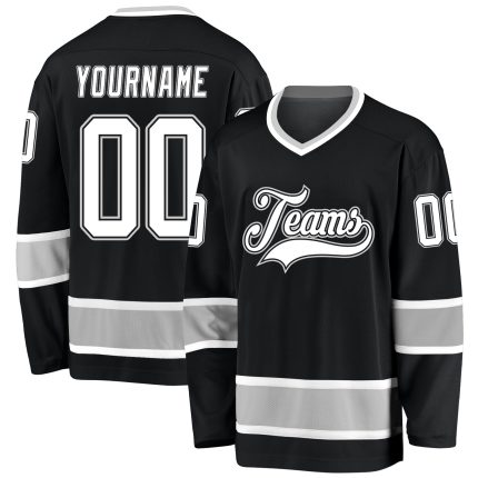 Customized Black White Gray Hockey Jersey for Fans and Players Personalized Black White-Gray Hockey Jersey