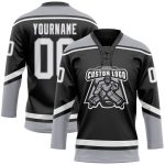 Personalized Hockey Jersey - Black White Gray Lace Neck Design for Custom Fan Gear Personalized Black White-Gray Hockey Lace
