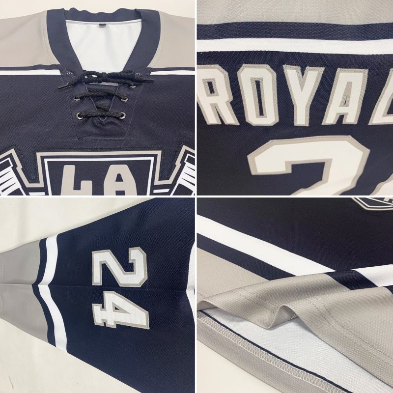 Custom Name and Number Hockey Jersey - Personalized Black White-Gray Lace Neck Team Gear Personalized Black White-Gray Hockey
