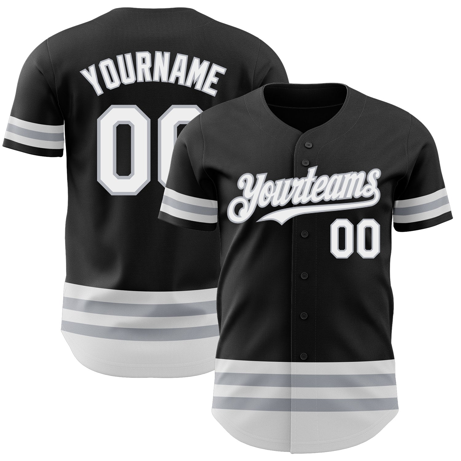 Custom Name and Number Authentic Baseball Jersey - Personalized Black and White-Gray Line Design Personalized Black White-Gray