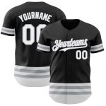 Personalized Black White Gray Stripe Baseball Jersey for Men and Women Personalized Black White-Gray Line Baseball Jersey
