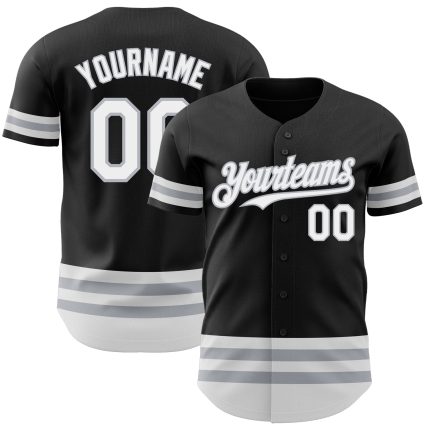 Personalized Black White Gray Stripe Baseball Jersey for Men and Women Personalized Black White-Gray Line Baseball Jersey
