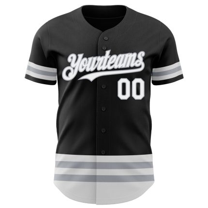 Personalized Black White Gray Stripe Baseball Jersey for Men and Women Personalized Black White-Gray Line Baseball Jersey