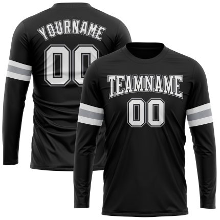 Personalized Long Sleeve Performance T-Shirt in Black, White, and Gray Personalized Black White-Gray Long Sleeve Performance