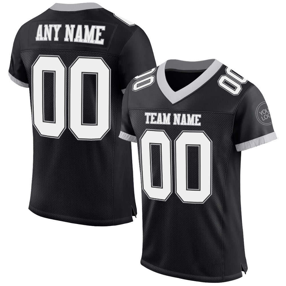 Personalized Authentic Football Jersey - Black White Gray Mesh Design Personalized Black White-Gray Mesh Authentic Football