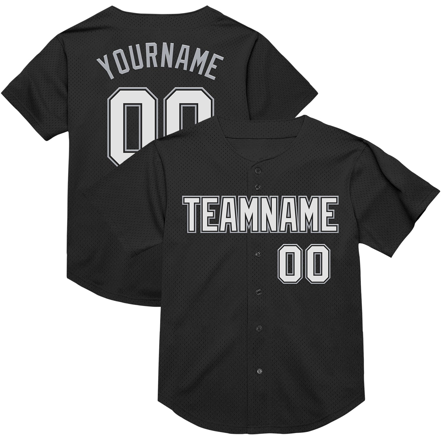Personalized Black Gray Mesh Baseball Jersey - Authentic Throwback Style Personalized Black White-Gray Mesh Authentic Throwback