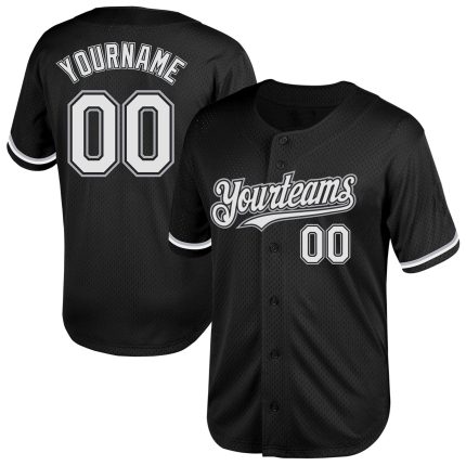 Custom Authentic Baseball Jersey with Personalized Name and Number, Black White-Gray Mesh Team Apparel Personalized Black