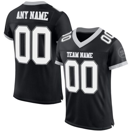 Personalized Black Gray Football Jersey - Customizable Mesh Design, Size 2 Personalized Black White-Gray Mesh Football Jersey