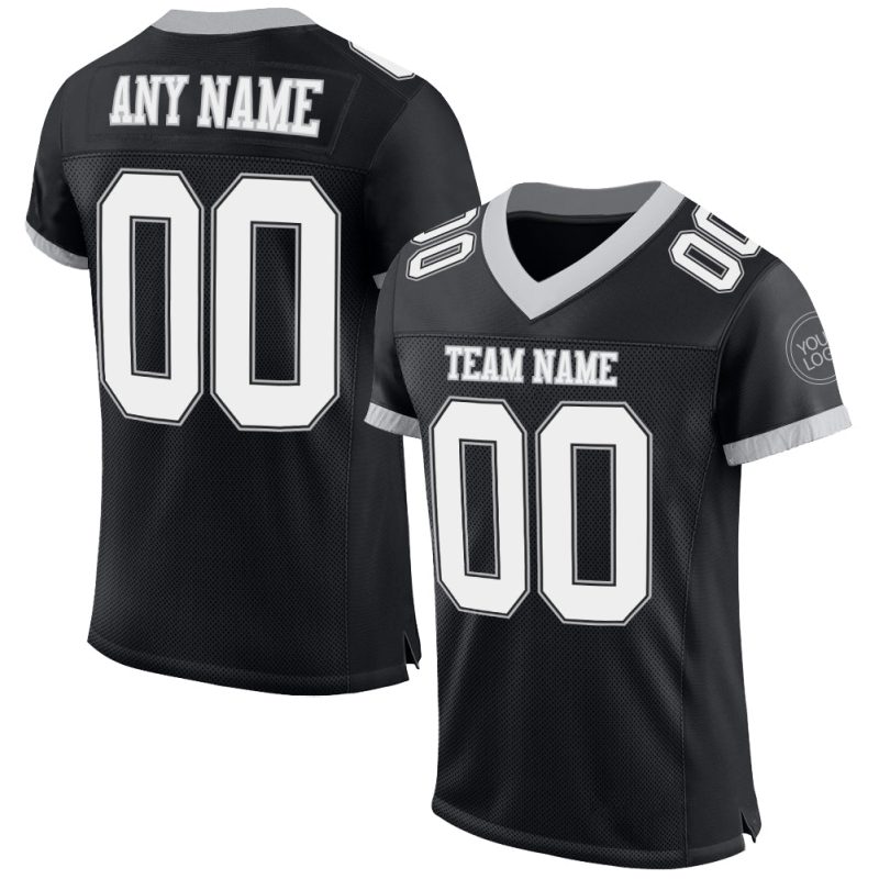 Personalized Black Gray Football Jersey - Customizable Mesh Design, Size 2 Personalized Black White-Gray Mesh Football Jersey