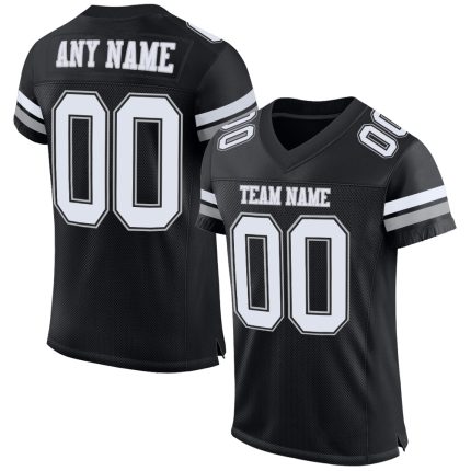 Personalized Mesh Football Jersey in Black, White & Gray - Customizable Sports Apparel Personalized Black White-Gray Mesh