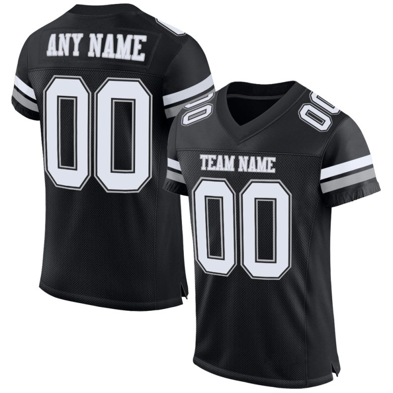 Personalized Mesh Football Jersey in Black, White & Gray - Customizable Sports Apparel Personalized Black White-Gray Mesh