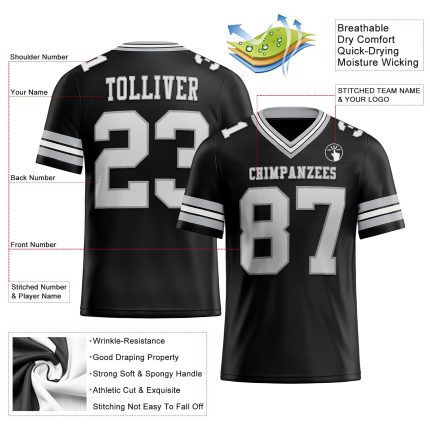 Custom Black White Gray Mesh Football Jersey for Men, Women, and Kids Personalized Black White-Gray Mesh Football Jersey