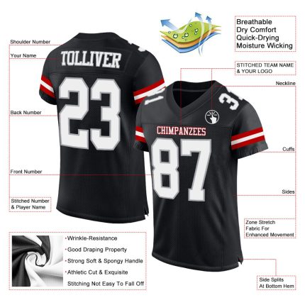 Personalized Black and Gray Mesh Football Jersey for Men and Women Personalized Black White-Gray Mesh Football Jersey