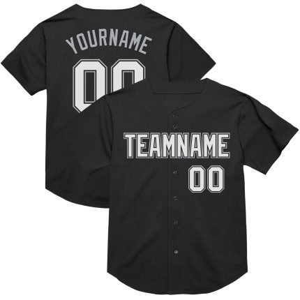 Personalized Black Gray Mesh Baseball Jersey - Retro Throwback Style 2 Personalized Black White-Gray Mesh Throwback Baseball