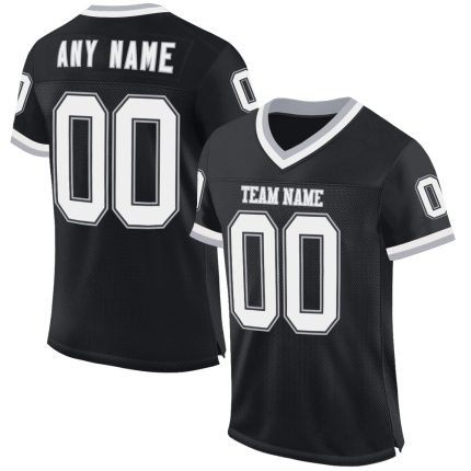 Personalized Football Jersey - Black White Gray Mesh Throwback Design, Customizable 2 Personalized Black White-Gray Mesh