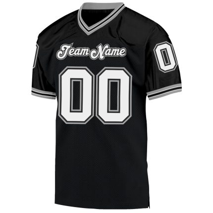 Personalized Black White Gray Throwback Football Jersey for Men and Women Personalized Black White-Gray Mesh Throwback Football