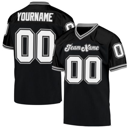 Personalized Black White Gray Throwback Football Jersey for Men and Women Personalized Black White-Gray Mesh Throwback Football