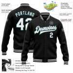 Personalized Bomber Varsity Letterman Jacket Black White Gray Midnight Green Personalized Black White Gray-Midnight Green