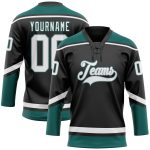Personalized Black White Gray Midnight Green Lace Neck Hockey Jersey Personalized Black White Gray-Midnight Green Hockey