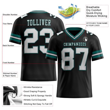 Custom Midnight Green Black White Gray Mesh Football Jersey Personalized Black White Gray-Midnight Green Mesh Authentic Football