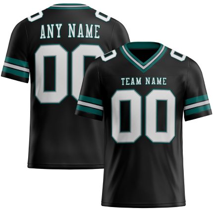 Personalized Midnight Green Black Gray Mesh Football Jersey for Men Personalized Black White Gray-Midnight Green Mesh Football