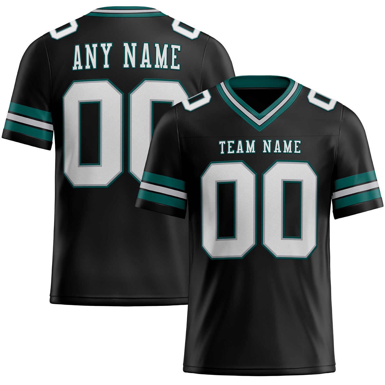Personalized Midnight Green Black Gray Mesh Football Jersey for Men Personalized Black White Gray-Midnight Green Mesh Football