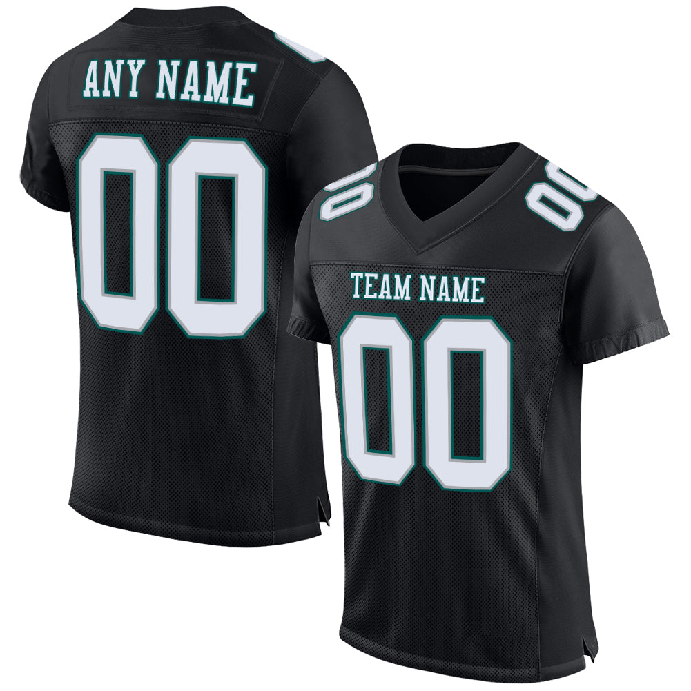 Personalized Mesh Football Jersey in Black, White, Gray, and Midnight Green Personalized Black White Gray-Midnight Green