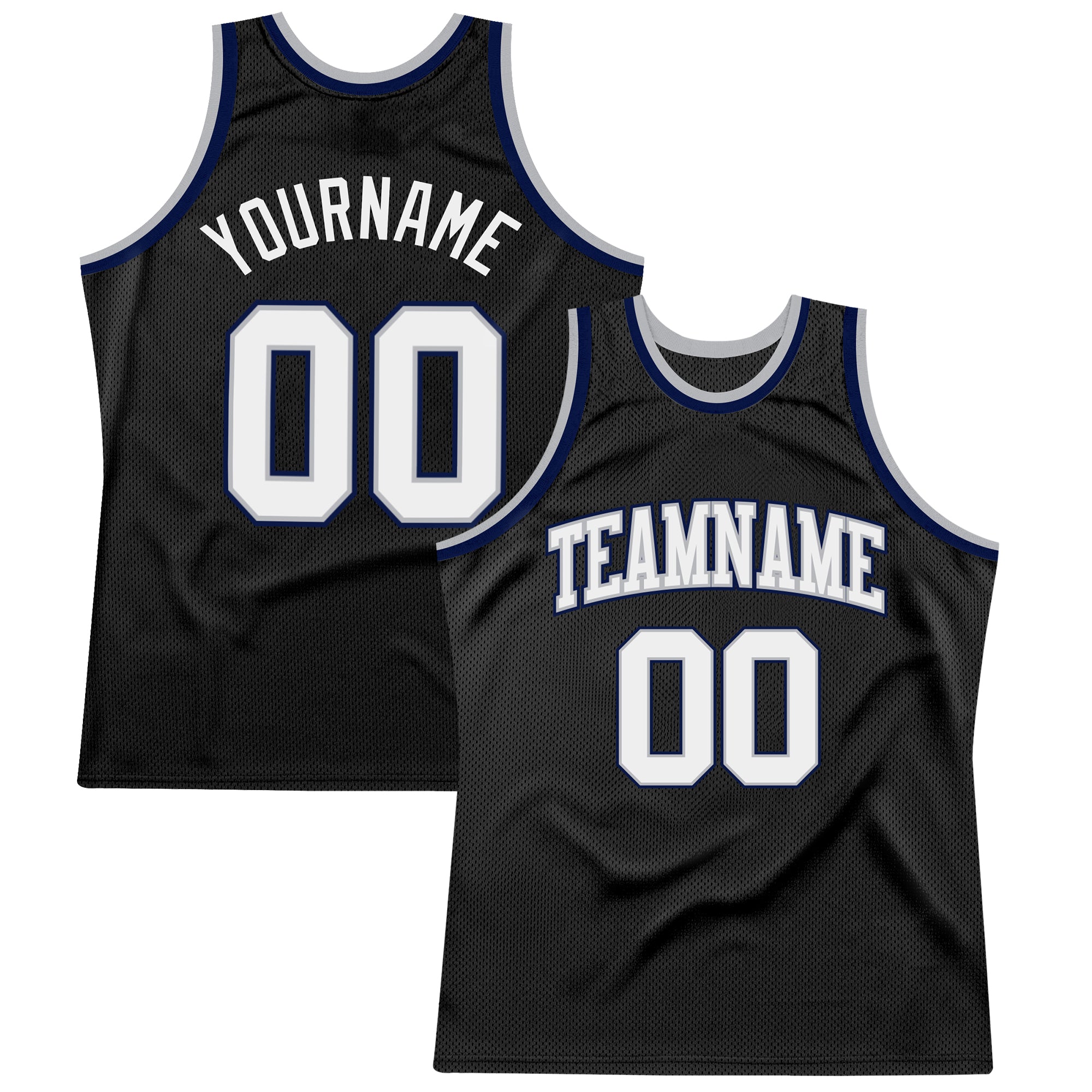 Custom Team Basketball Jersey - Personalized Black White Gray Navy Throwback with Name and Number Personalized Black White