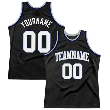 Personalized Throwback Basketball Jersey - Black White Gray Navy Color Options Personalized Black White Gray-Navy Throwback