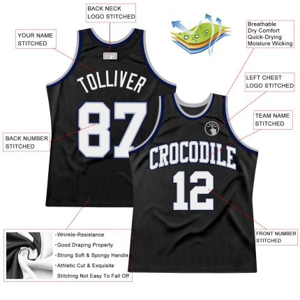 Personalized Throwback Basketball Jersey - Black White Gray Navy Color Options Personalized Black White Gray-Navy Throwback