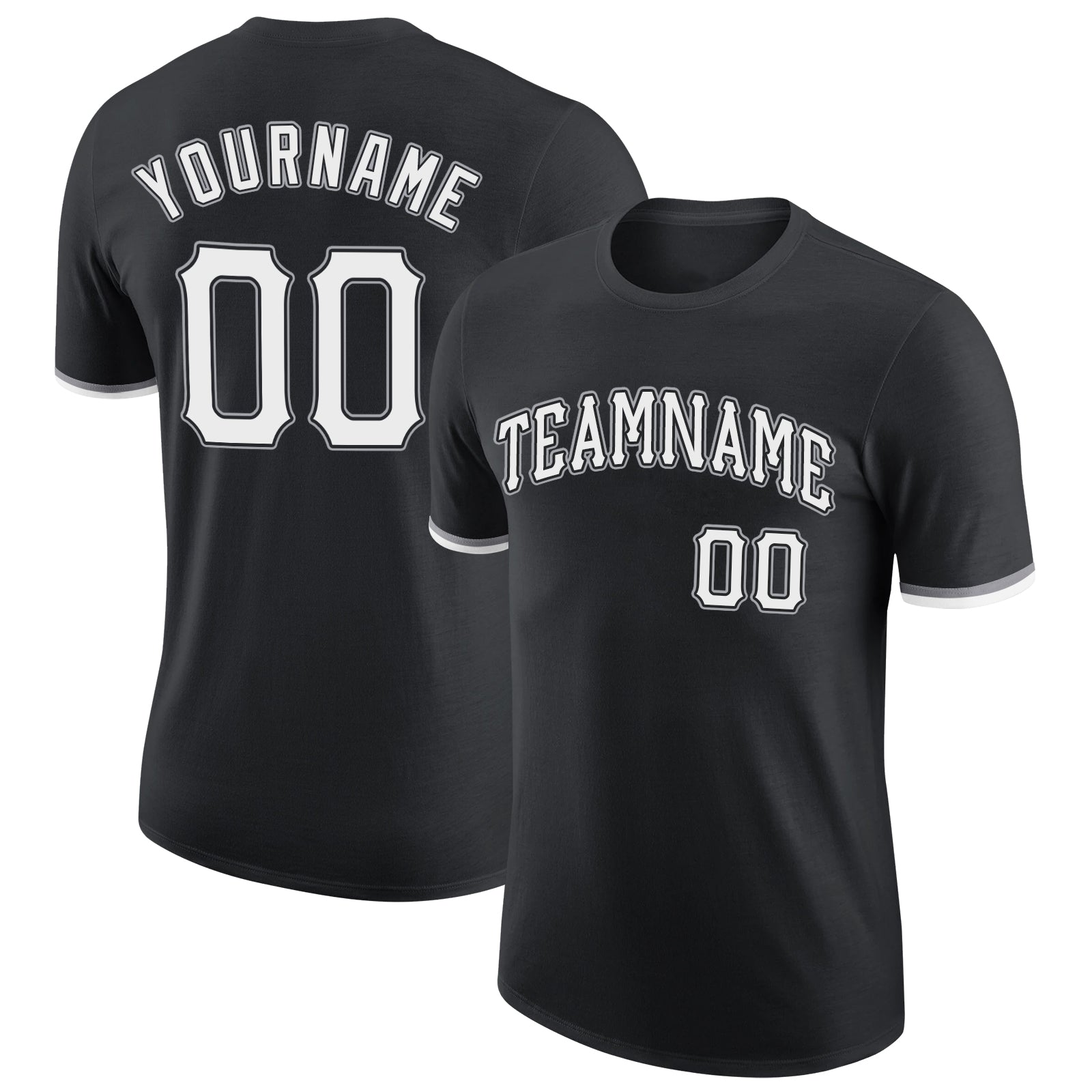 Personalized Performance T-Shirt in Black, White, Gray - Custom Design Apparel Personalized Black White-Gray Performance