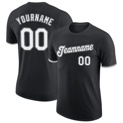 Custom Name and Number Performance T-Shirt - Personalized Black White-Gray Team Shirt Personalized Black White-Gray Performance