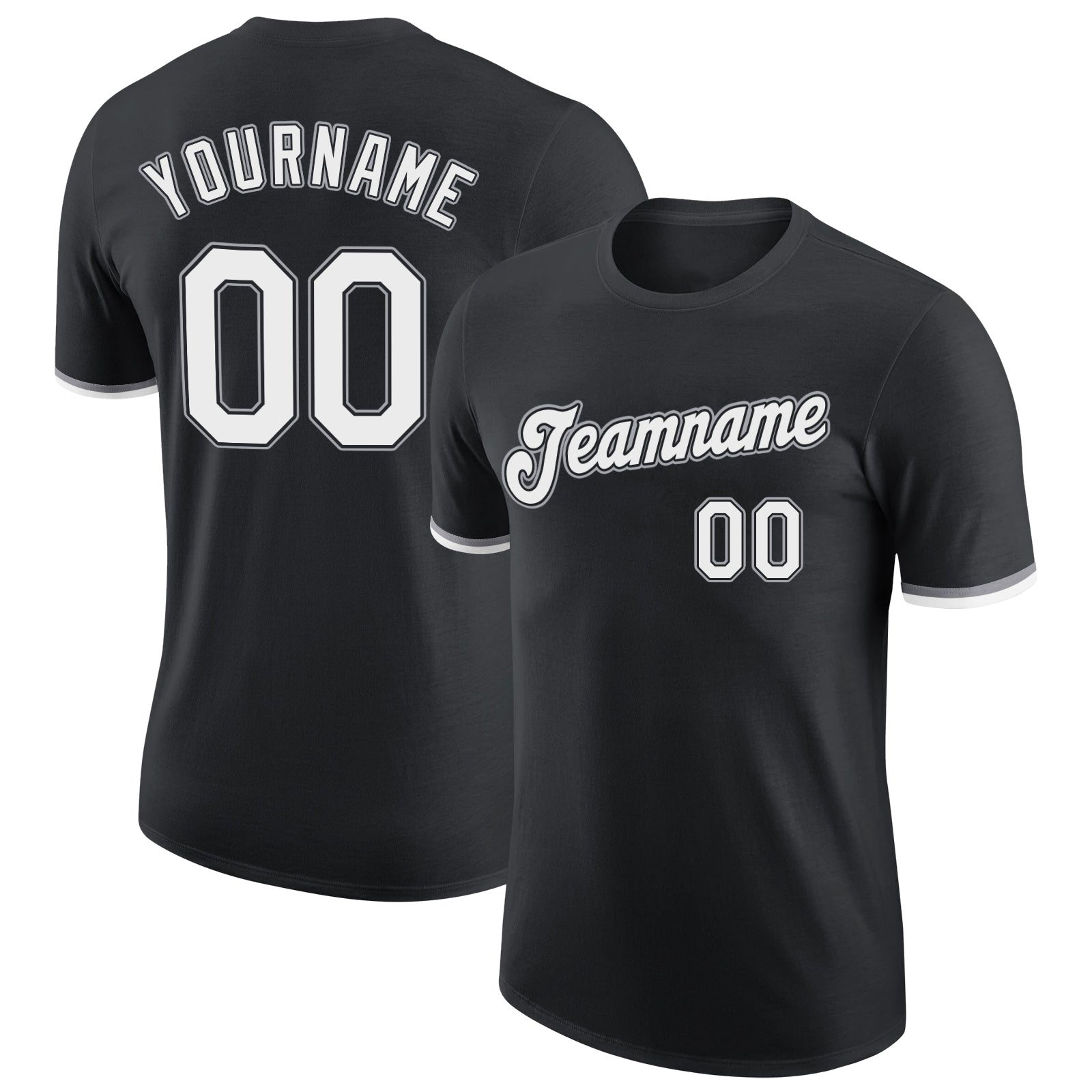 Custom Name and Number Performance T-Shirt - Personalized Black White-Gray Team Shirt Personalized Black White-Gray Performance