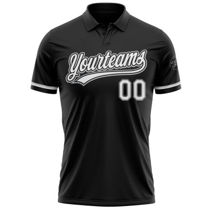 Personalized Golf Polo Shirt - Black White Gray Performance Vapor for Men Personalized Black White-Gray Performance Vapor