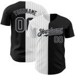 Personalized Black Gray Pinstripe Fashion Baseball Jersey for Men and Women Personalized Black White-Gray Pinstripe Split