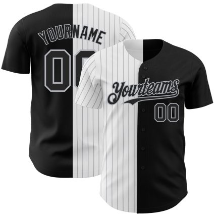 Personalized Black Gray Pinstripe Fashion Baseball Jersey for Men and Women Personalized Black White-Gray Pinstripe Split