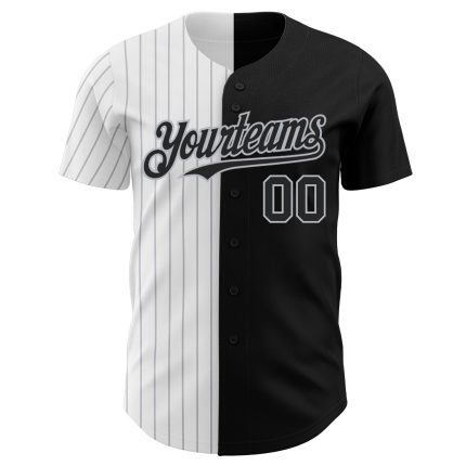 Personalized Black Gray Pinstripe Fashion Baseball Jersey for Men and Women Personalized Black White-Gray Pinstripe Split