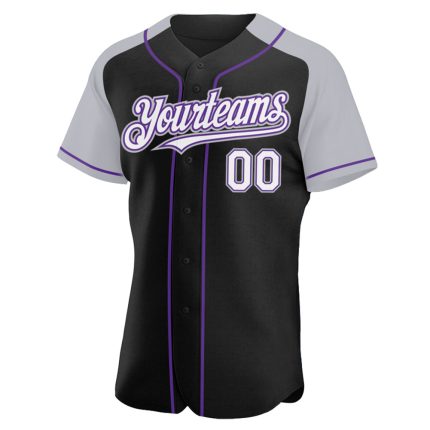 Custom Black Gray Purple Baseball Jersey with Raglan Sleeves Personalized Black White Gray-Purple Raglan Sleeves Baseball