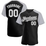 Personalized Baseball Jersey - Black White-Gray Raglan Sleeves Sportswear Personalized Black White-Gray Raglan Sleeves Baseball